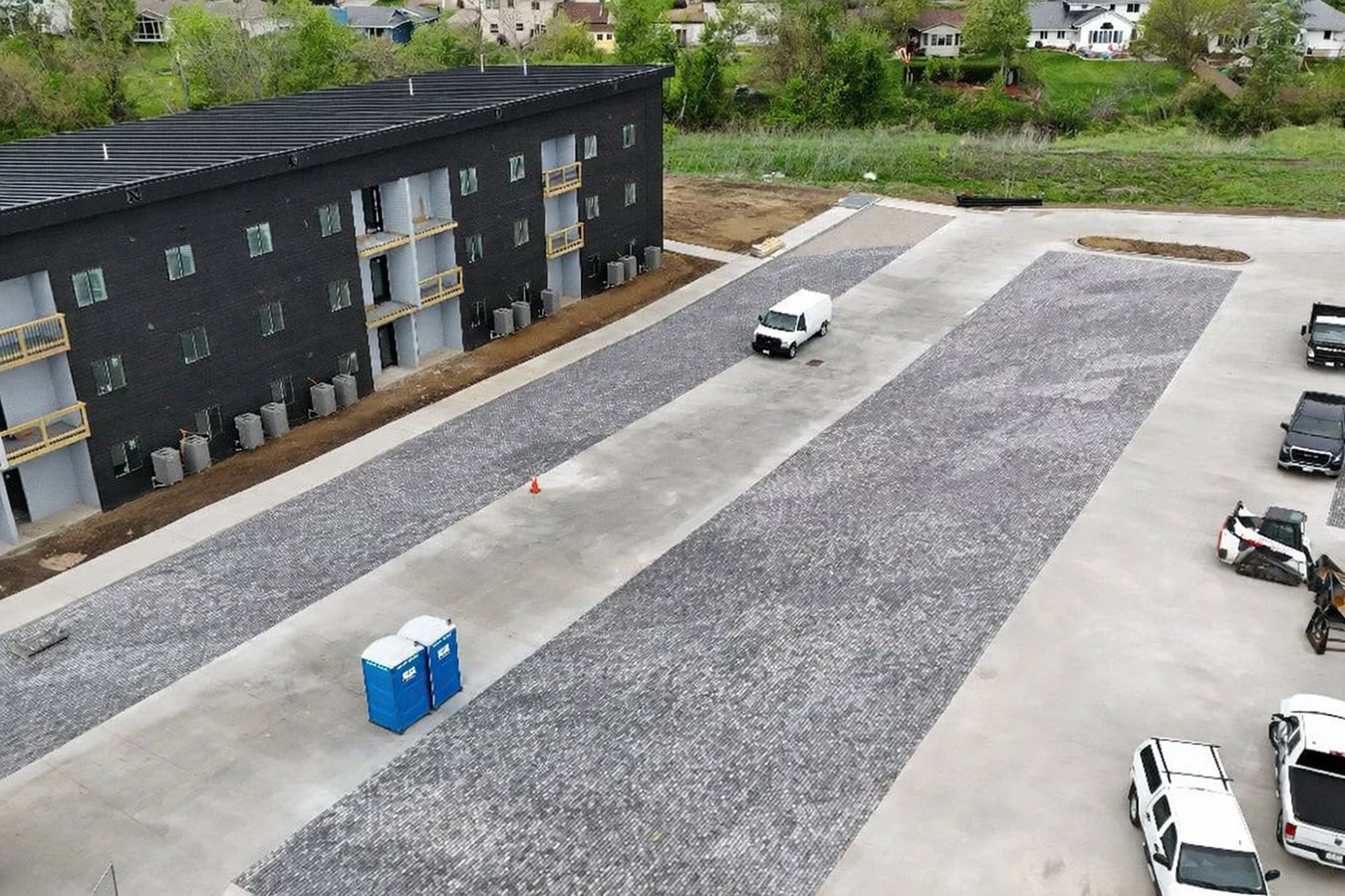 Concrete parking lot building